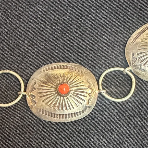 Vintage Sterling Silver Coral Stone Concho Belt . - Picture 6 of 13